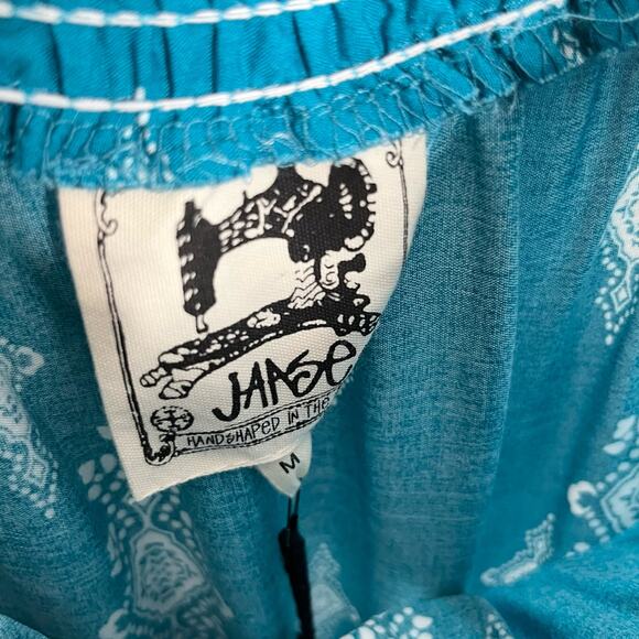 Jaase Womens Mini Dress Medium Teal Blue Tasseled Hem Ruffle Western Bohemian - Picture 5 of 11